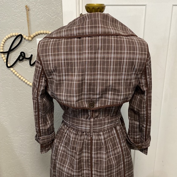 BCBG MAX AZRIA AUDREY PLAID TRENCH BROWN BLUE COAT SMALL - Picture 11 of 16